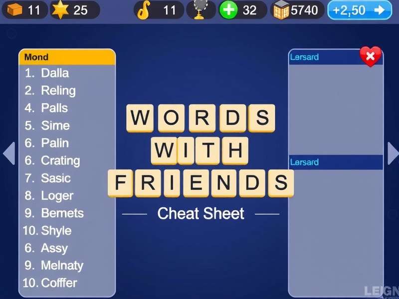 Visual representation of Words With Friends cheat sheet showing high-scoring words and board positions