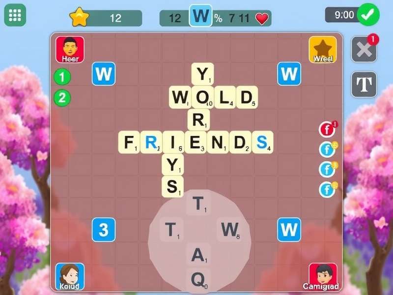 Words with Friends game board with strategic tile placement and high-scoring words highlighted