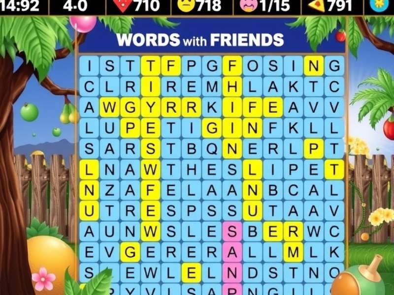 Words With Friends Word Search game board with tiles and score display